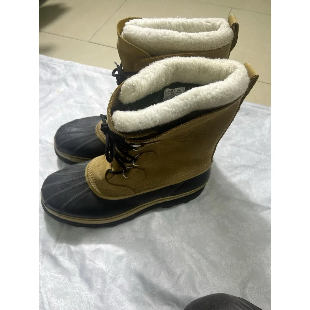 Sorel Caribou Mens Winter Boots Tan Black Waterproof Rubber Leather Snow Boots